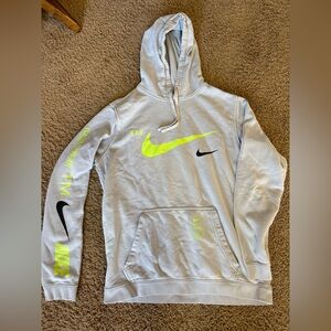 Nike Light Gray Hoodie with Neon Yellow and Black Accents